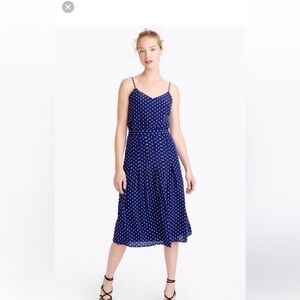 J. Crew Polka Dot Spaghetti Strap Midi Dress Silk